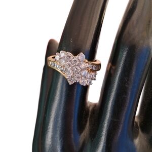 💍 Vintage Gold Plated CZ Cluster Cocktail Ring with Baguettes